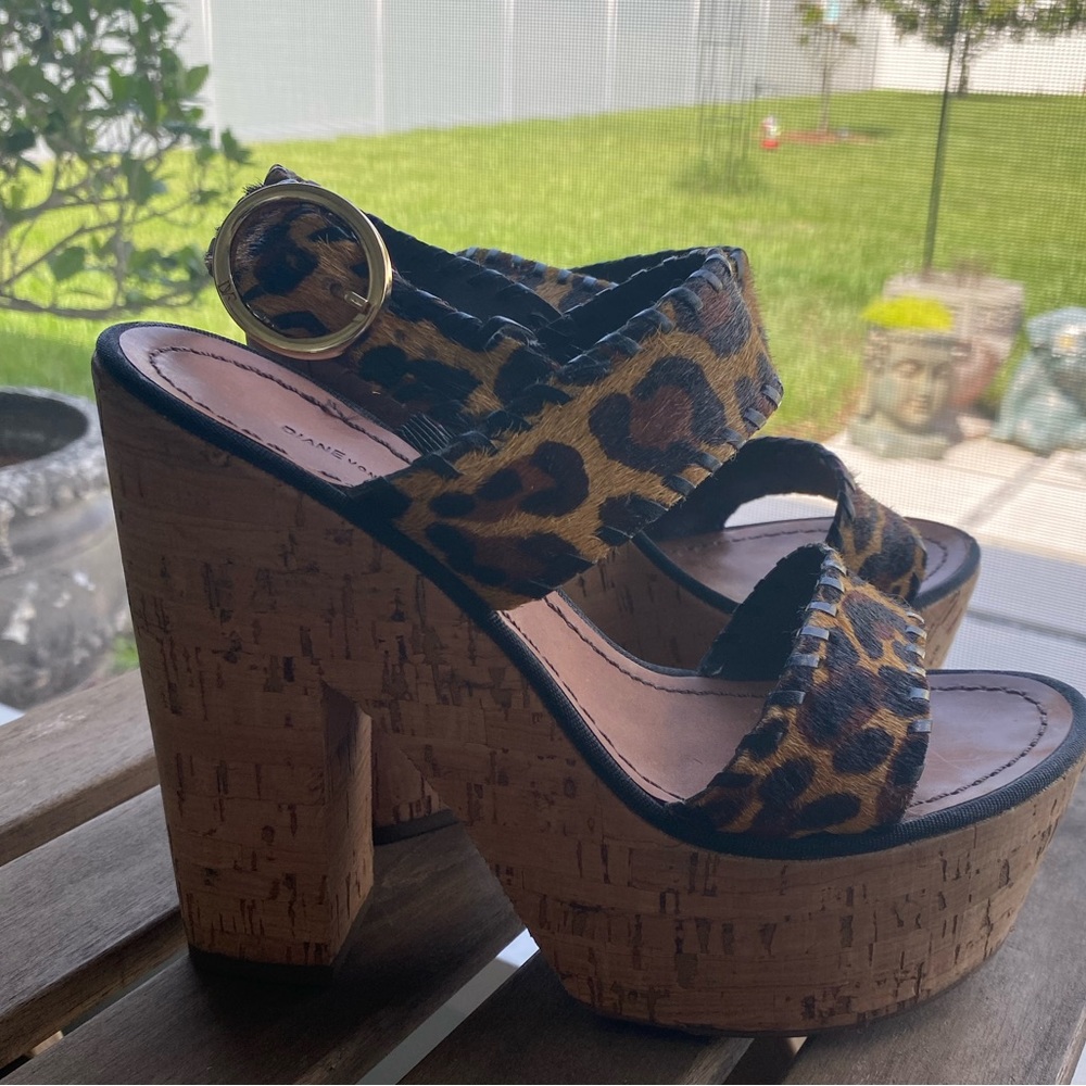 Diane Von FurstenBerg 7.5 cork cheetah print platforms